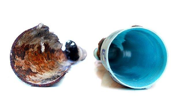 Before: Broken pipe After: Same pipe with CIPP liner