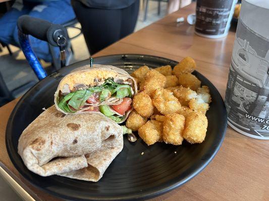 Veggie wrap (tater tots were good)