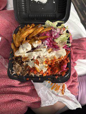 Mix Platter over Rice: lamb and chicken