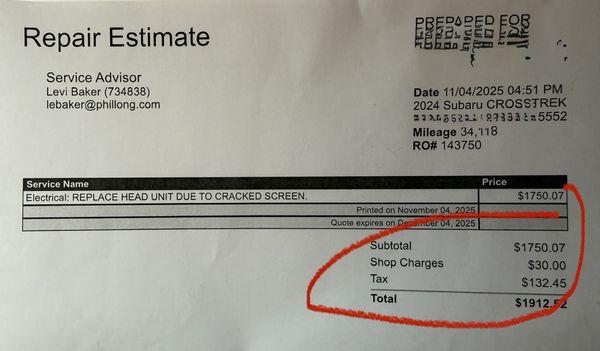 Subaru dealership quote