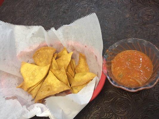 Fresh chips and salsa. Not just fresh...HOME MADE!