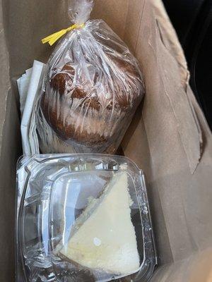 Fresh, HOT bagels to go & cheesecake!