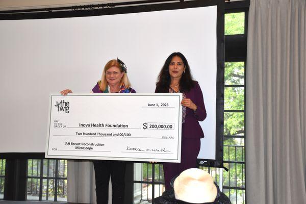 The Twig presented $200,000 to Inova Alexandria Hospital in June 2023.  This was the first installment of a $500,000 pledge.