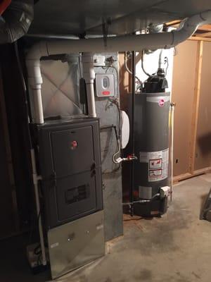 A new install of a 96% high efficiency furnace with wireless two stage thermostat and a powered humidifier.