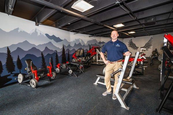 We have cardio machines, free weights, racks and more!