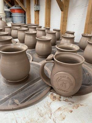 Pottery in process at our studio in Stanley, NC