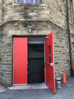 Back entrance by parking lot