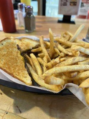 Patty melt and side of fries.