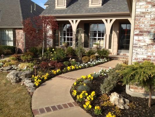 Renovated Landscape with Limestone Border & Landscape Lighting