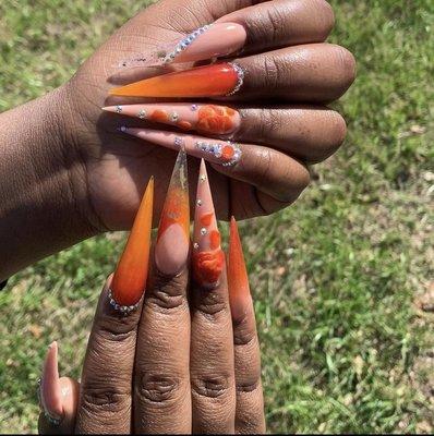 XL Orange Inspo Set with 3d Art, Encapsulated Glitter and Bling