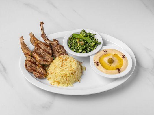 Lamb Chops Plate with Hummus and Tabouleh