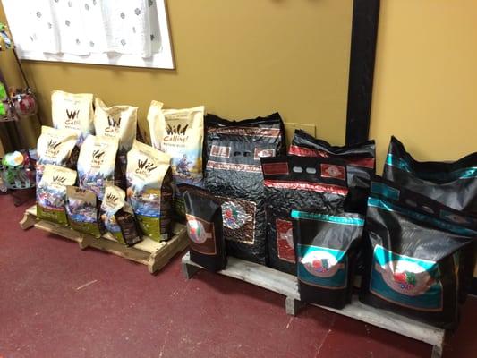Some of the dog food brands offered in their shop by the welcome desk