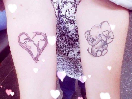 My first two tatts and I Love them!
Thank you Banon for doing my elephant and Sway for my fish hook and deer antler!