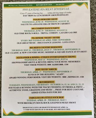 2025 Schedule of Events.