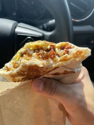Breakfast Crunchwrap Bacon and sausage no cheese