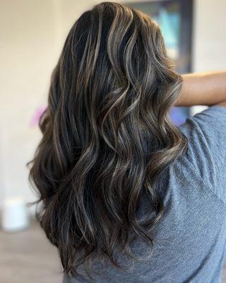 Blonde balayage on dark hair