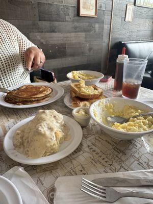 Biscuits -N- Gravy, Grits Bowl, pancakes