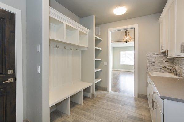 Mudroom System with Bench and Open Shelving