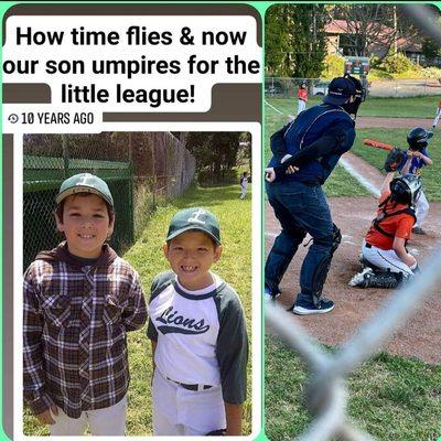 Time flies, our little guy used to play little league on this field of dreams, now he's umpiring!