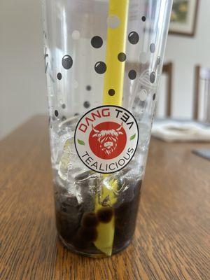 A close up of the drink and shop logo after I got home with it