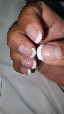 My middle finger is lifting. And my wedding finger is horribly done.