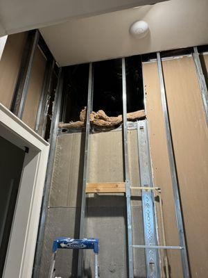 The drywall was already removed for remodeling so easy access to add 2 lights and 1 outlet