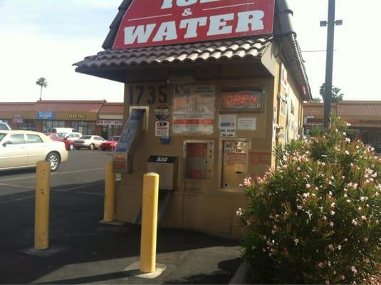 Ice $2.00 20lbs water .25 per gallon