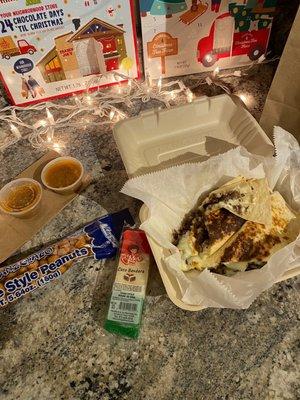 Delicious and very rich quesadillas from their food truck out back along with some snacks!