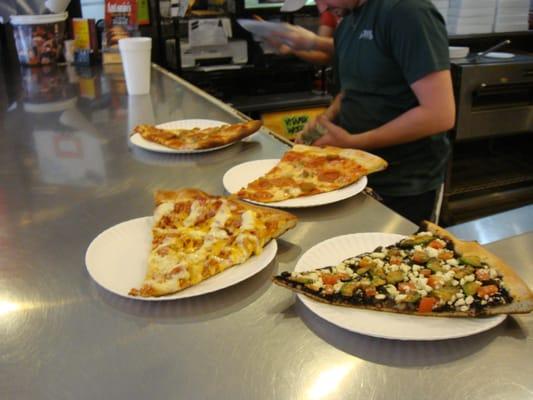 Back to front: Sausage/pepperoni, ranch chicken, black bean avocado