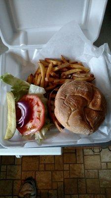 My burger was quite large, and there were even more fries under it.