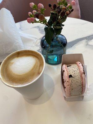Espresso and cookies and cream ice cream sandwich macaron