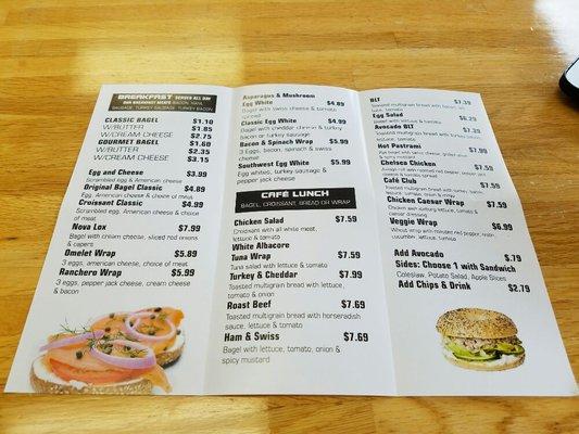 Breakfast and lunch menu