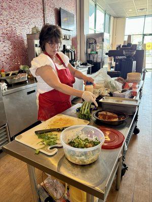 Making the yummy chicken salad