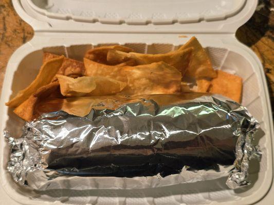 Huge breakfast burrito with chorizo