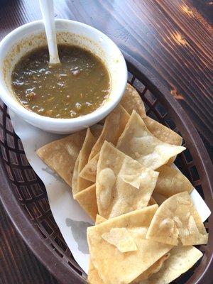 Home made salsa and chips!!! I could have a gallon of this!