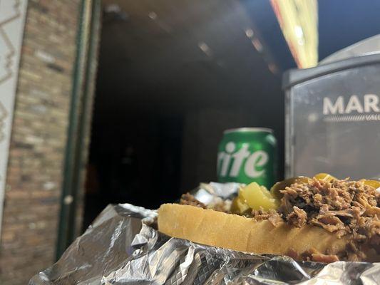 An Italian Beef w/ giardiniera outside of the Canopy Club