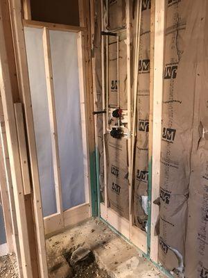 Rough in plumbing in bath area