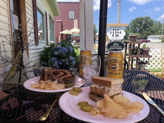 Socially distant outdoor patio, summertime lunch.