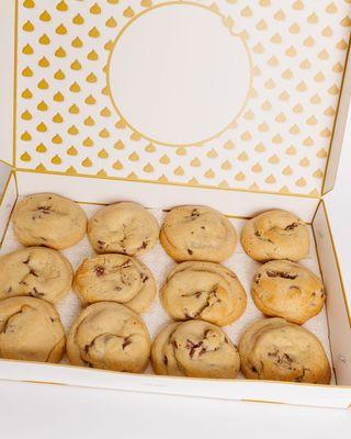 Chip Chip Hooray box (12 cookies) featuring the OG milk chocolate chip cookie