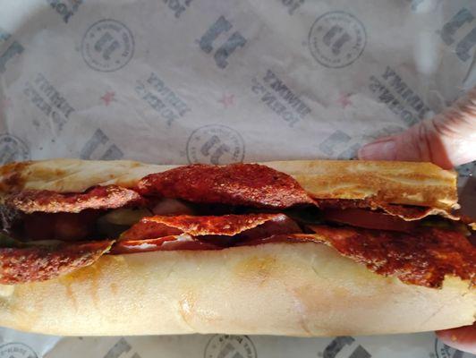 Another view of the Italian sub, burnt to a crisp bacon