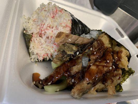 Salmon Skin Hand Roll and Crabmeat Hand Roll