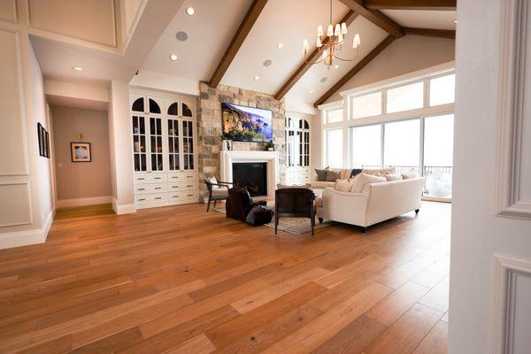 Living Room custom flush mounted TV with surround sound