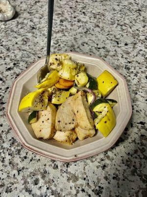 The chicken veggie meal!! So good look at how much food!