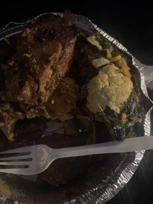 pork chops, vegetables and rice and beans