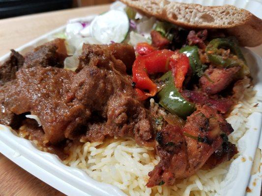 Combo- lamb & potatoes and a spicy chicken dish.