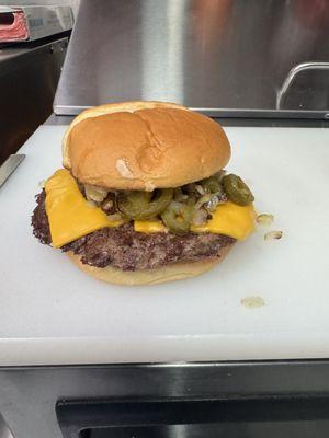 Smash burger with jalapeños