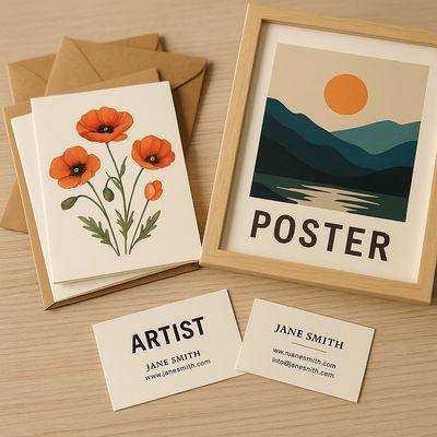 Custom made posters, greeting cards and social cards.