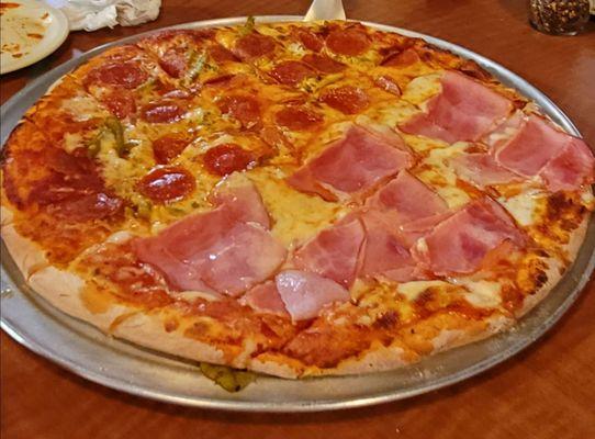 Half Ham & Cheese, 1/4 Pepperoni, 1/4 Pepperoni & Peppers