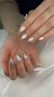 Cateye with French Nails Art at Day Nail Bar. CALL(408)591-1166 4750 Almaden Expy, San Jose, CA, 95118. Follow Us: IG @day_nailbar
