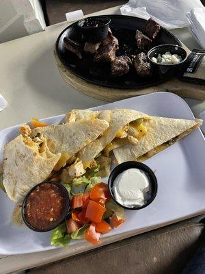 Chicken quesadilla and steak bites... yummy!